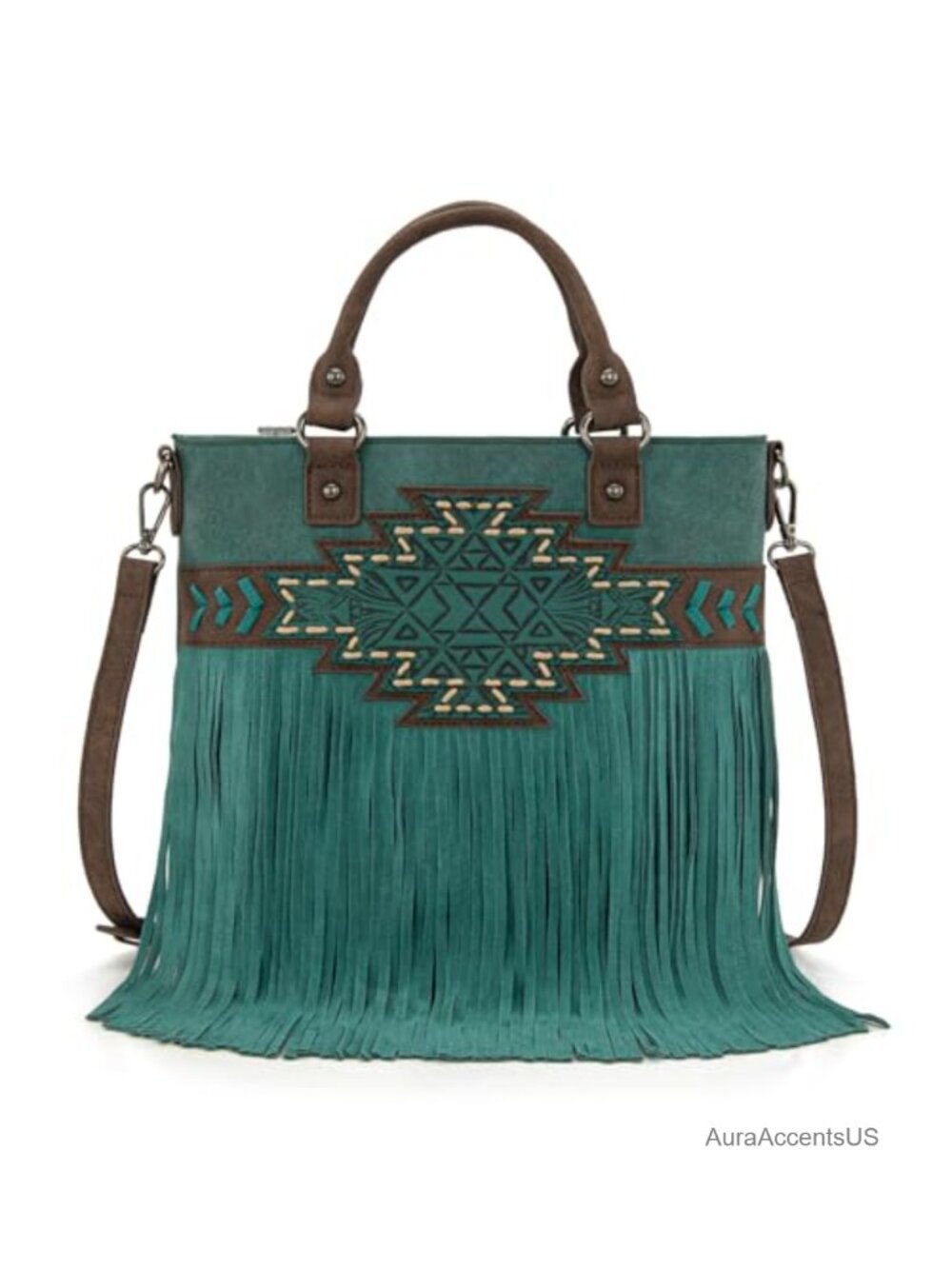 Tooled Fringe Crossbody Tote Bag Partially Genuine Leather Western Purse